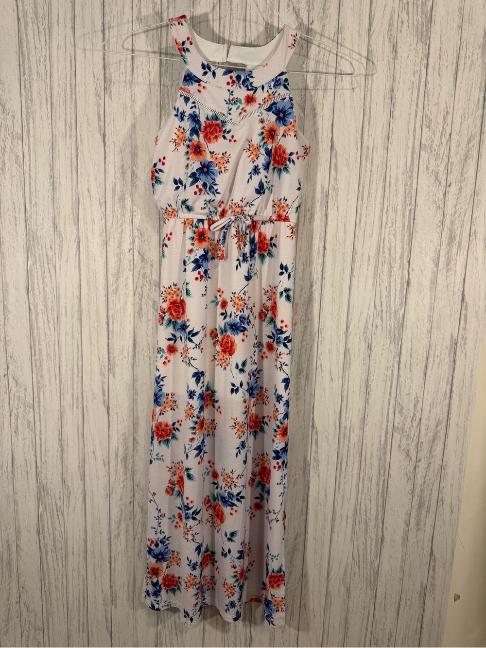 Three Pink Hearts Girls small Red, White, and Blue Floral Dress